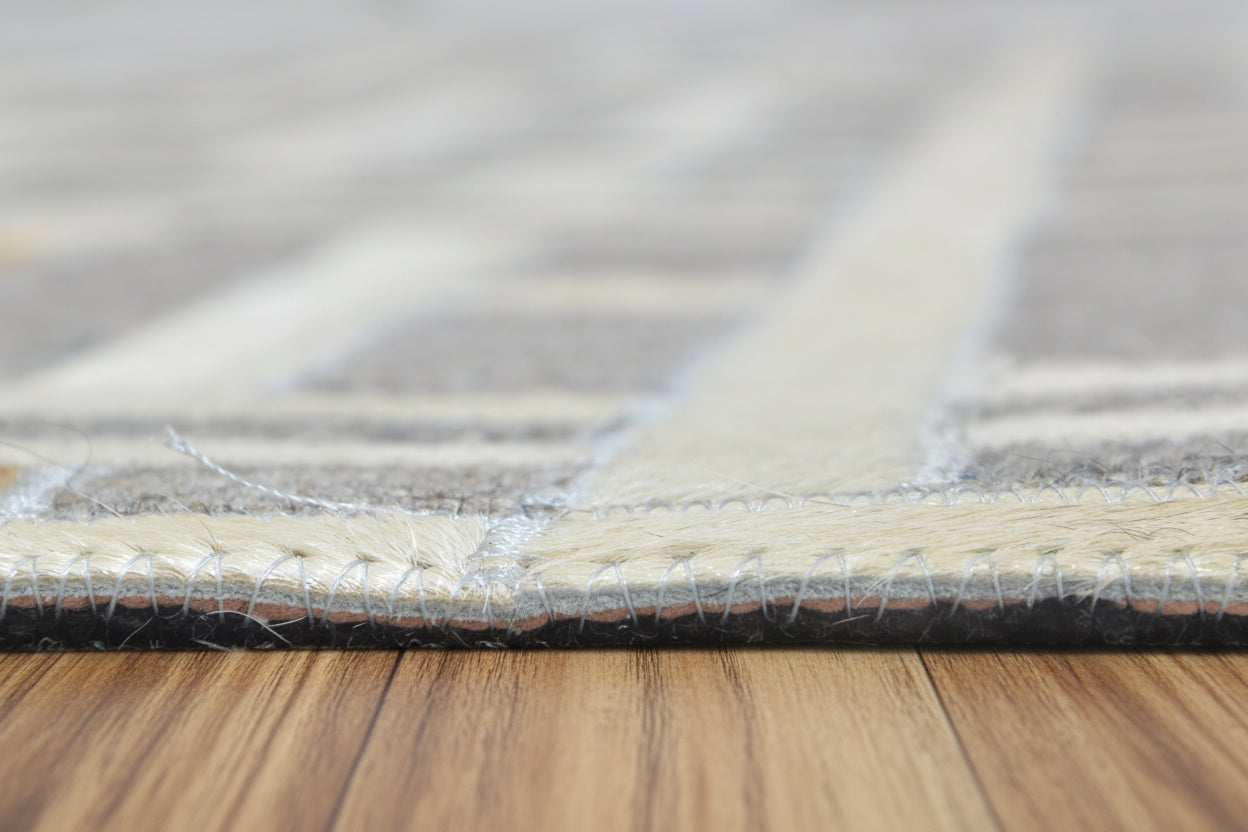 Candis Handmade Leather Gray Rug Modern Patchwork Cowhide Area Rug 9061011325077