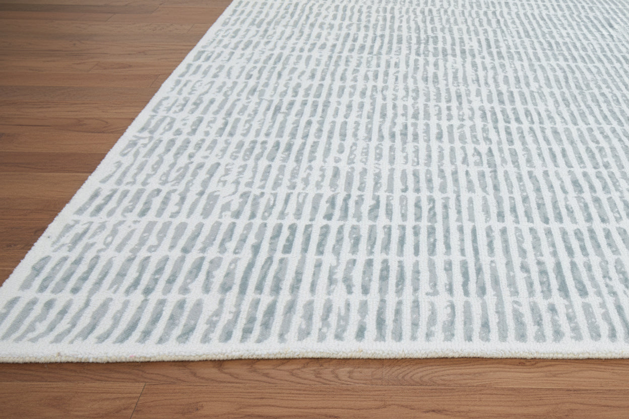 Capitolara Handmade Aqua Blue Soft Rug | Modern Abstract Linear Grids Checks Area Rug 9123653714069