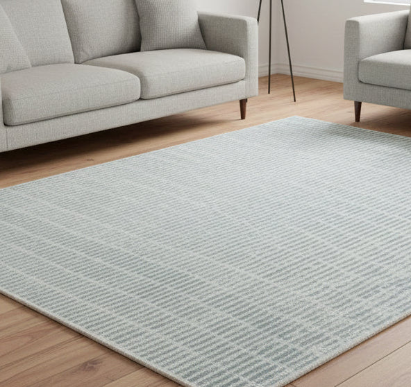 Capitolara Handmade Aqua Blue Soft Rug | Modern Abstract Linear Grids Checks Area Rug 9123653714069