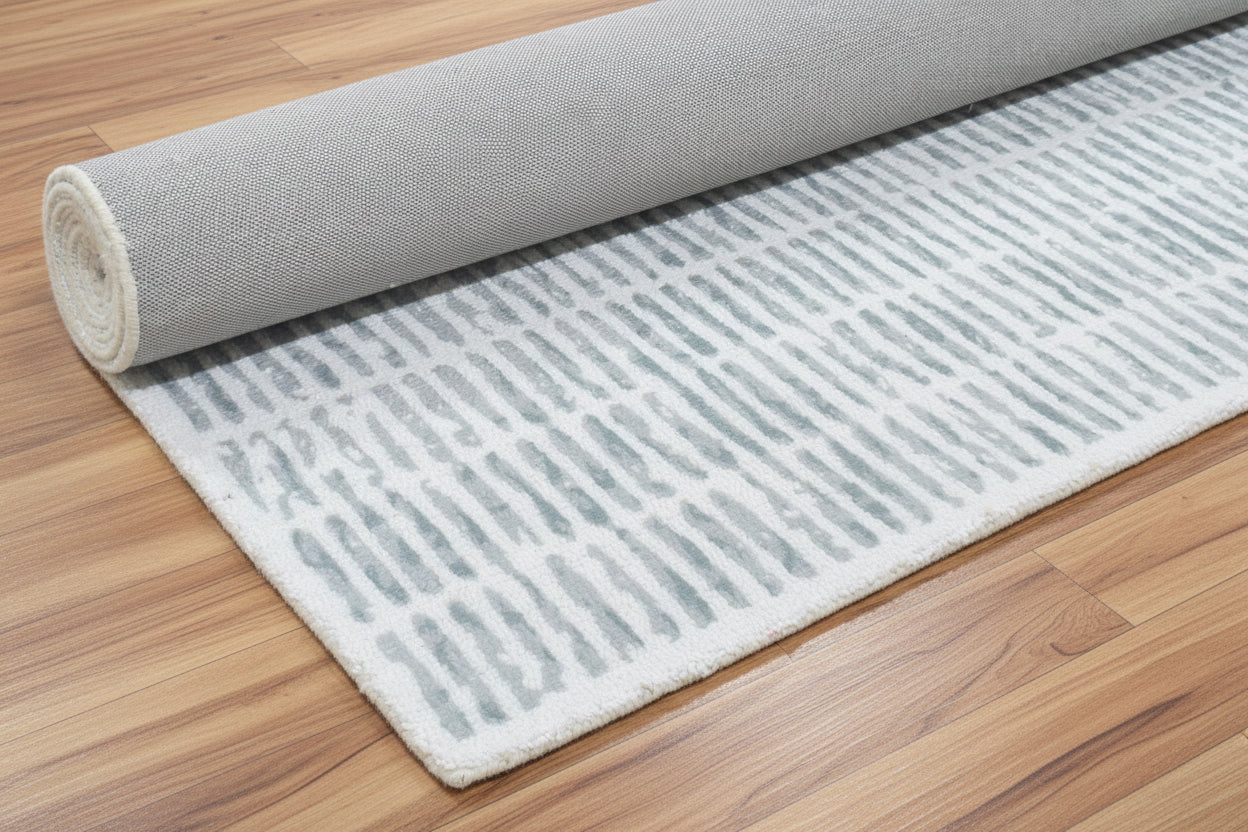 Capitolara Handmade Aqua Blue Soft Rug | Modern Abstract Linear Grids Checks Area Rug 9123653714069