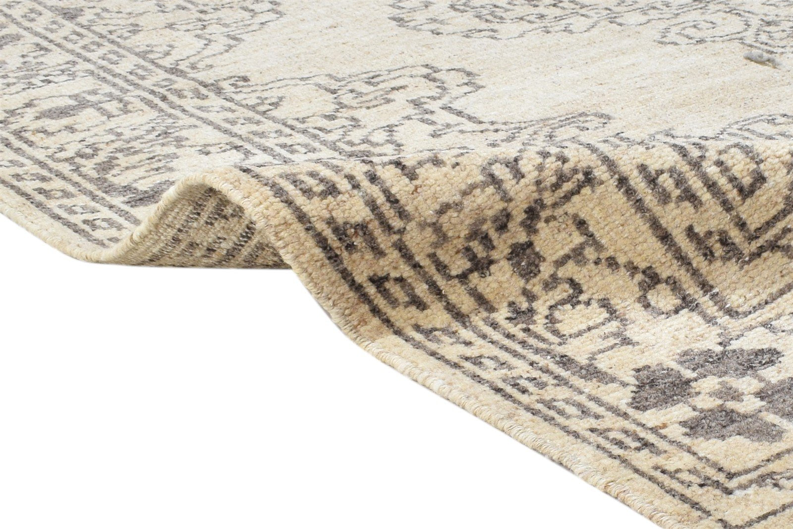 Carlotta Hand Knotted Beige Wool Rug 5' X 8' Persian Mughal Medallion   7864905203861