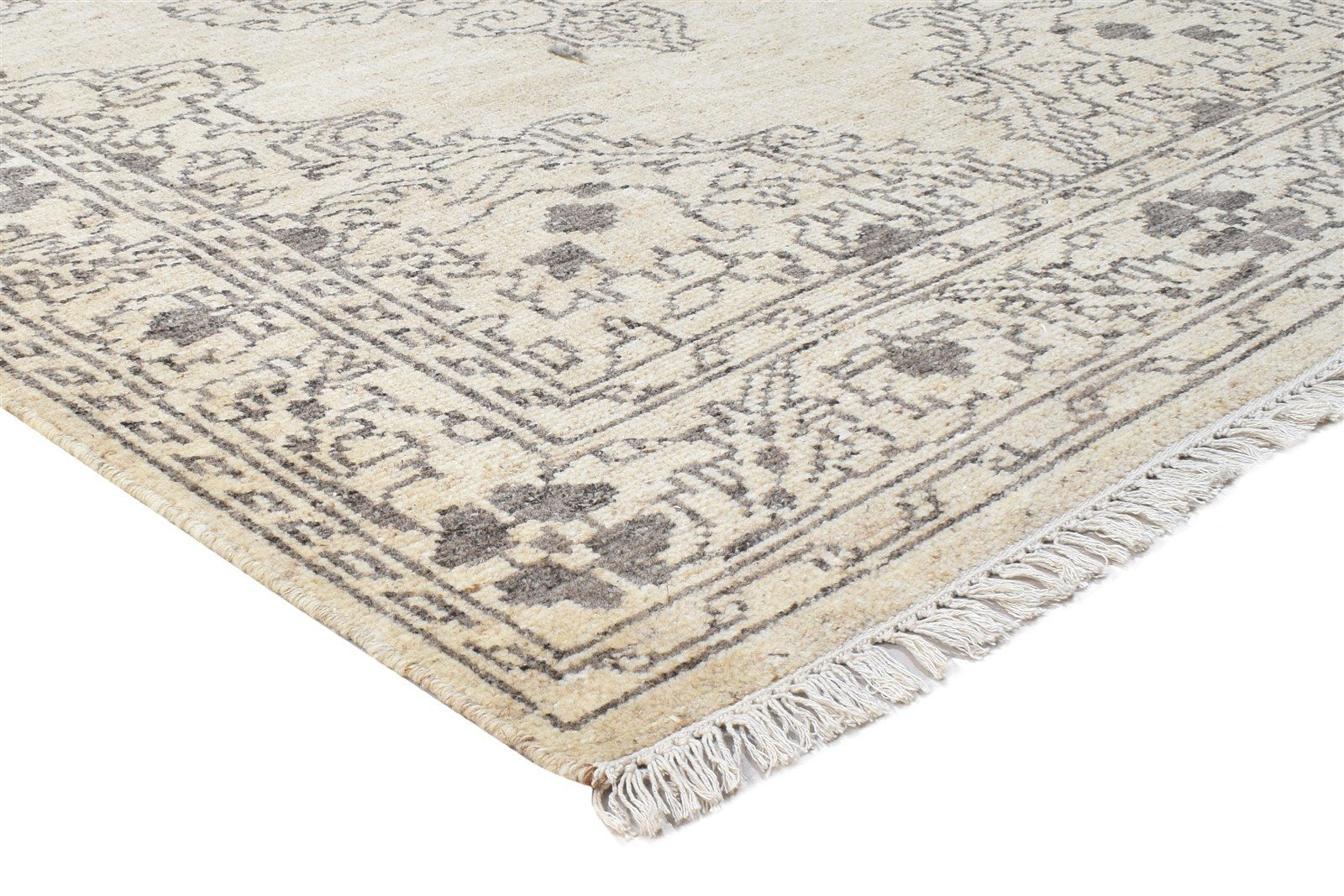 Carlotta Hand Knotted Beige Wool Rug 5' X 8' Persian Mughal Medallion   7864905203861
