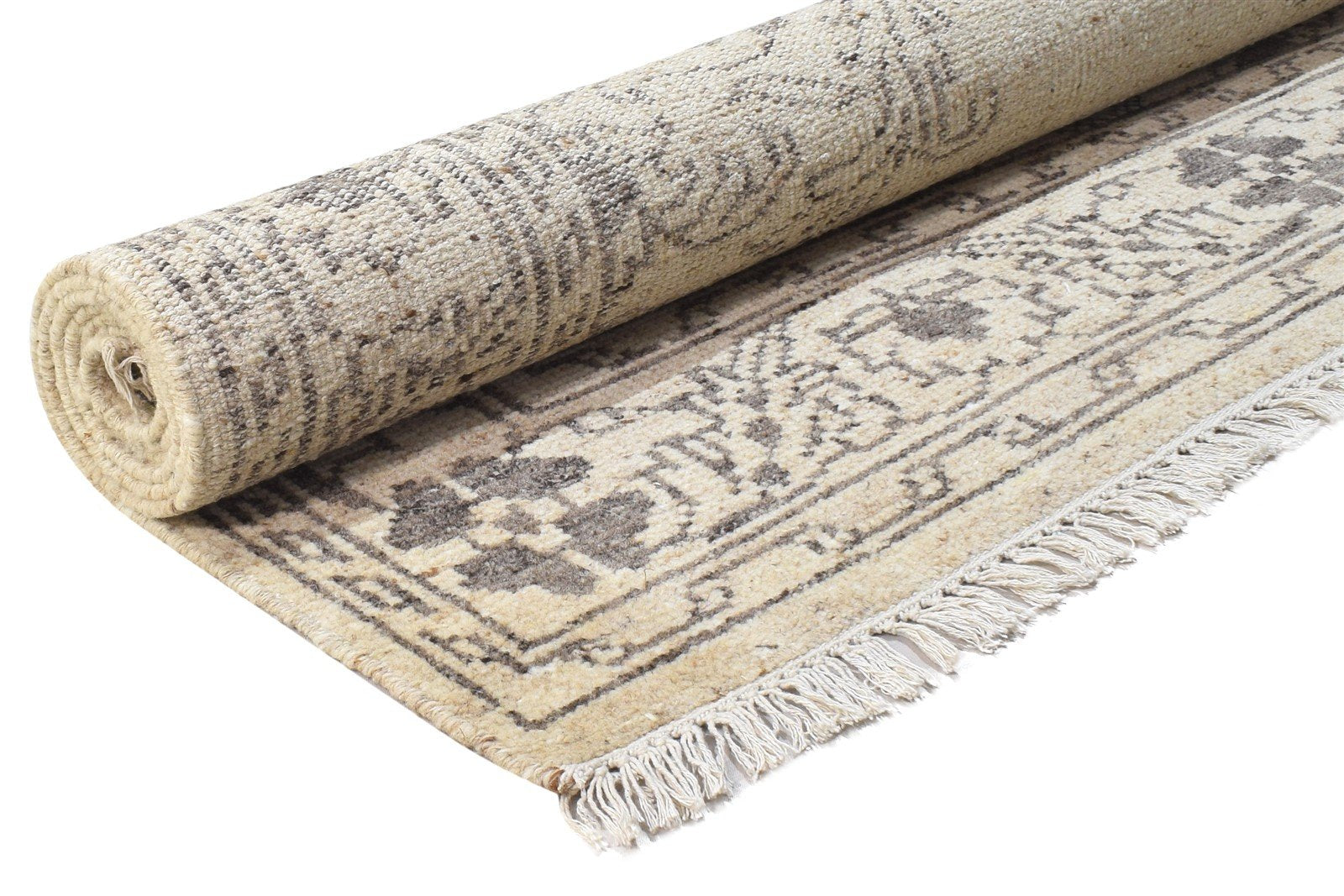 Carlotta Hand Knotted Beige Wool Rug 5' X 8' Persian Mughal Medallion   7864905203861