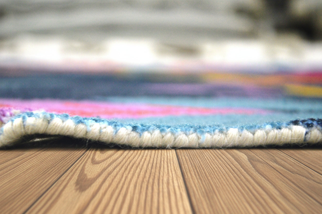 Cassia Navy Blue & Multicolor Scalloped Floral Area Kids Playroom Rug 9014781902997