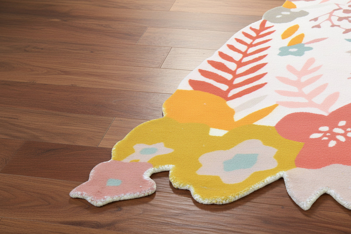 Cassia Off-White & Multicolor Scalloped Floral Area Kids Playroom Rug 9126551290005