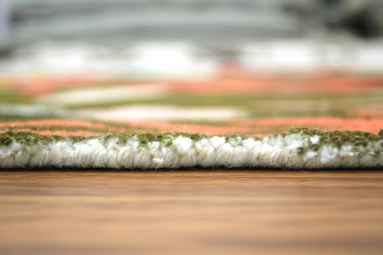 Cassia Olive Green & Multicolor Scalloped Floral Area Kids Playroom Rug 9014788685973