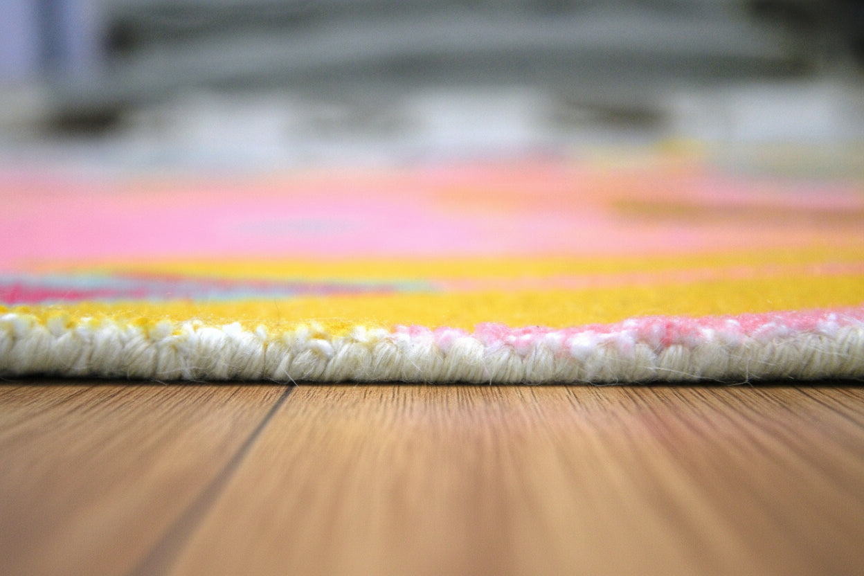 Cassia Pink & Multicolor Scalloped Floral Area Kids Playroom Rug 9014771744917