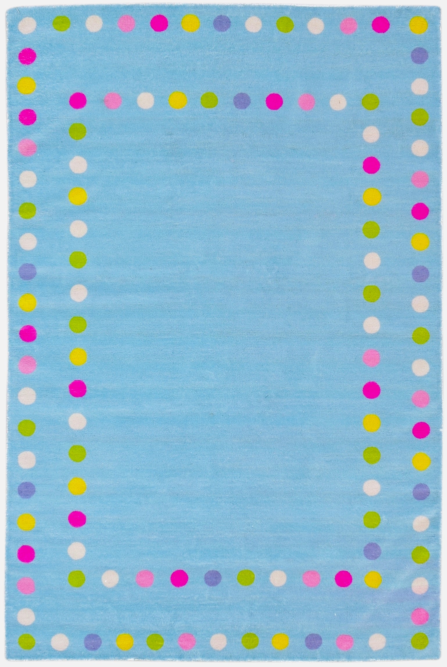 Celeste Blue Vibrant Polka Dot Border Nursery Kid's Room Rug 9014455828629