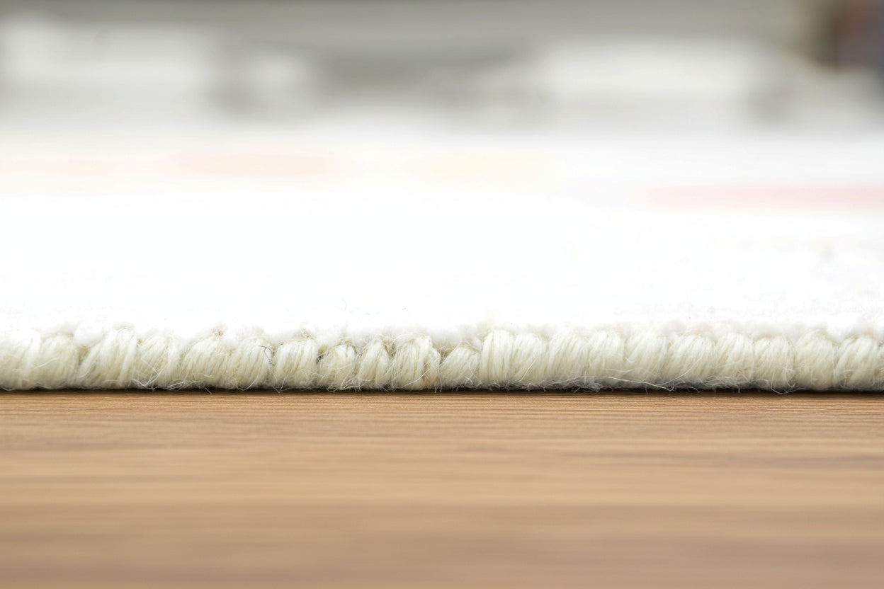 Celestial Rainbow Blush Pink Handmade Kids Rug | Cloud, Sunshine, Stars Nursery Rug 9080716689557