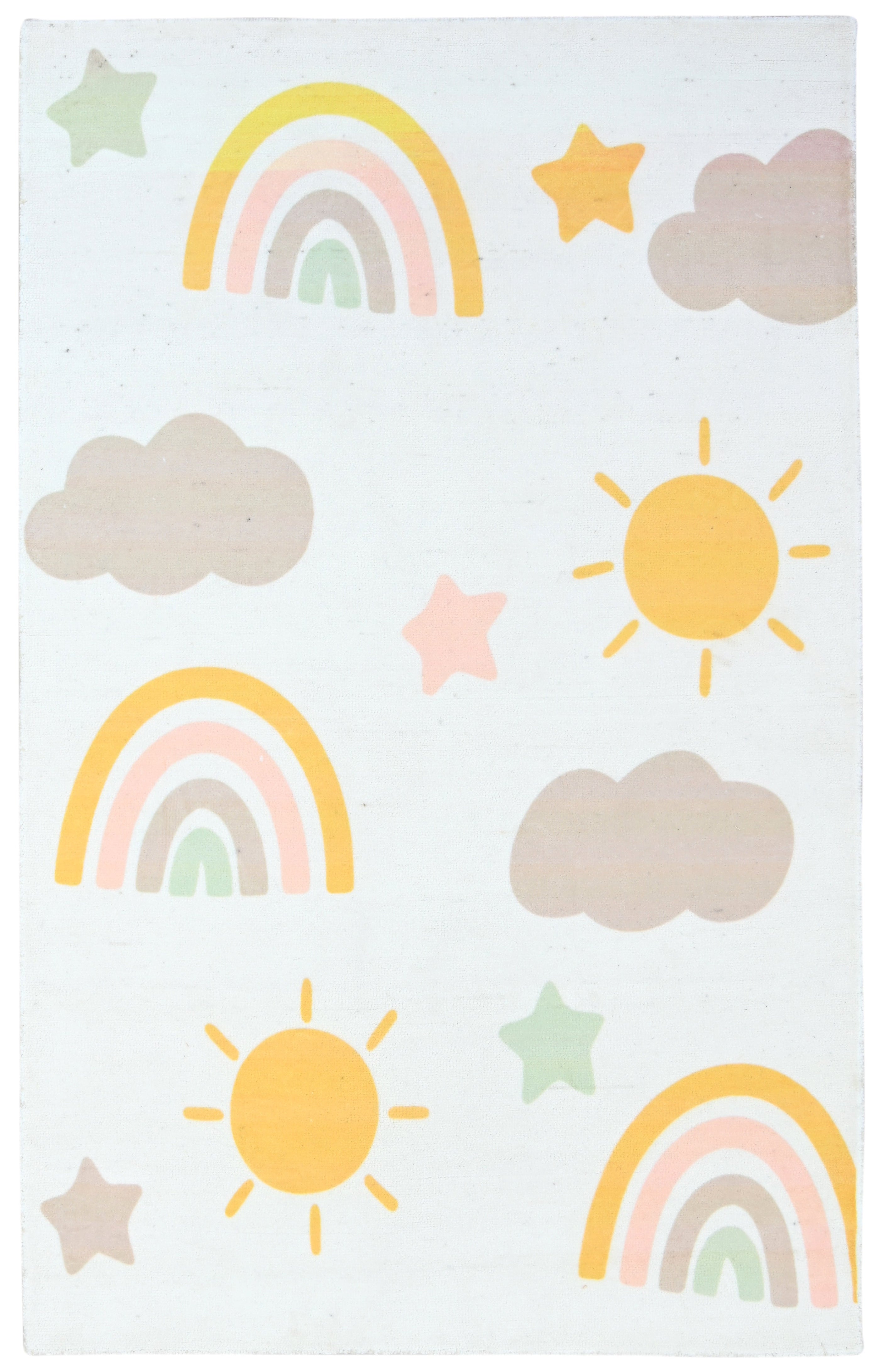 Celestial Rainbow Off White Handmade Kids Rug |Cloud, Sunshine Stars Nursery Rug 9080535613589