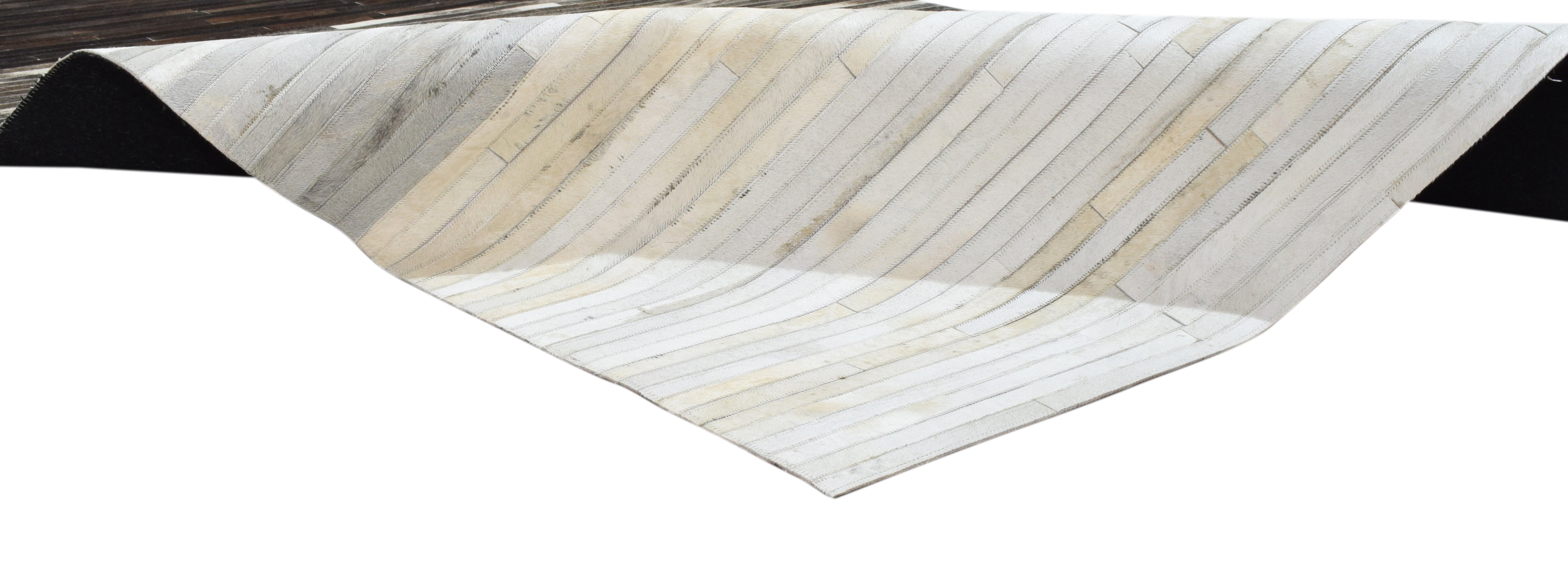 Chandal Handmade Grey & Charcoal Leather Rug – Striped Patchwork Cowhide Rug 9061014175893