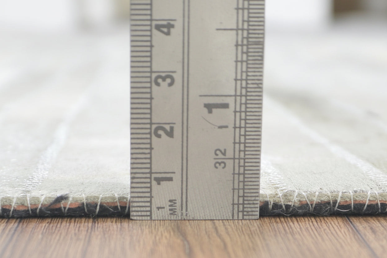 Chandal Handmade Grey & Charcoal Leather Rug – Striped Patchwork Cowhide Rug 9061014175893