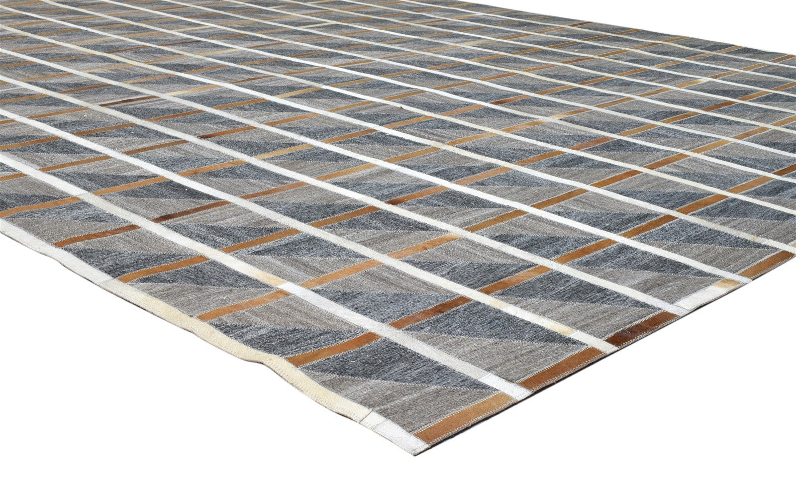 Charcoal Leather / Cotton Rug 8X10 Modern Hand Woven Scandinavian Plaids Large 7860681670805