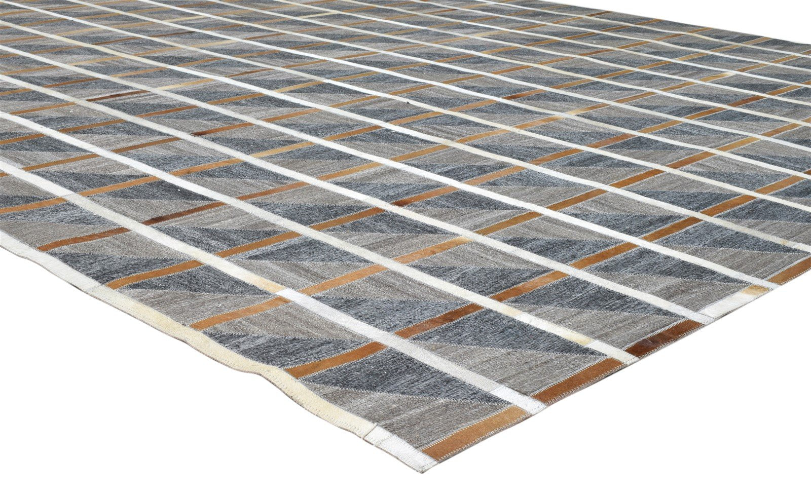 Charcoal Leather / Cotton Rug 8X10 Modern Hand Woven Scandinavian Plaids Large 7860681670805