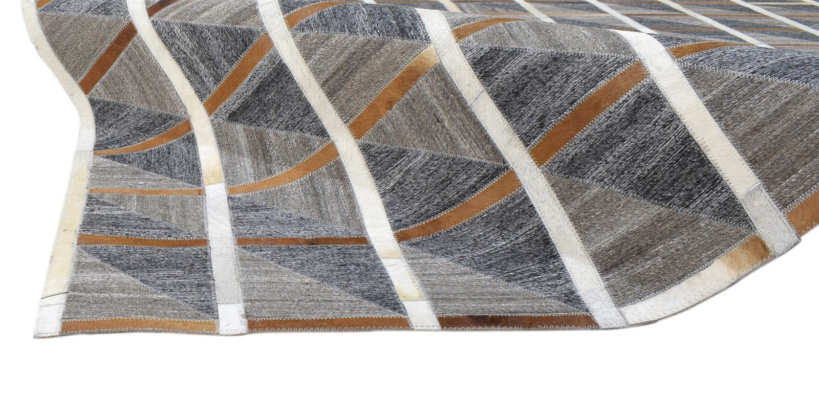 Charcoal Leather / Cotton Rug 8X10 Modern Hand Woven Scandinavian Plaids Large 7860681670805