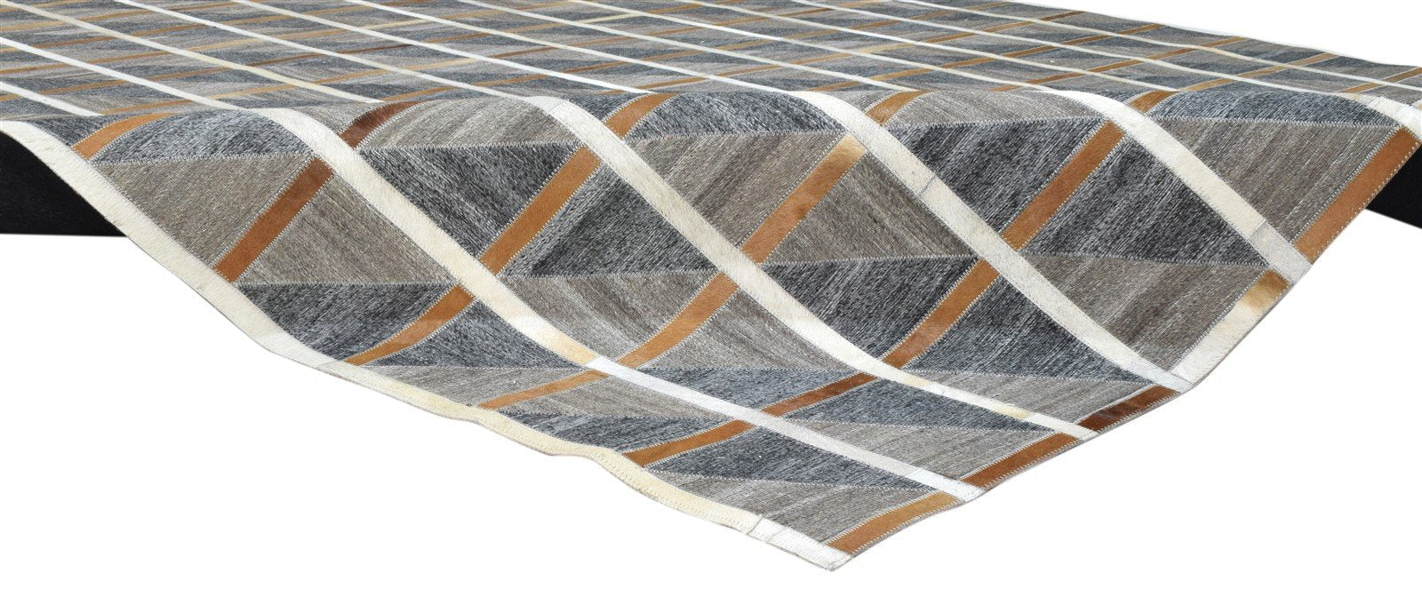 Charcoal Leather / Cotton Rug 8X10 Modern Hand Woven Scandinavian Plaids Large 7860681670805
