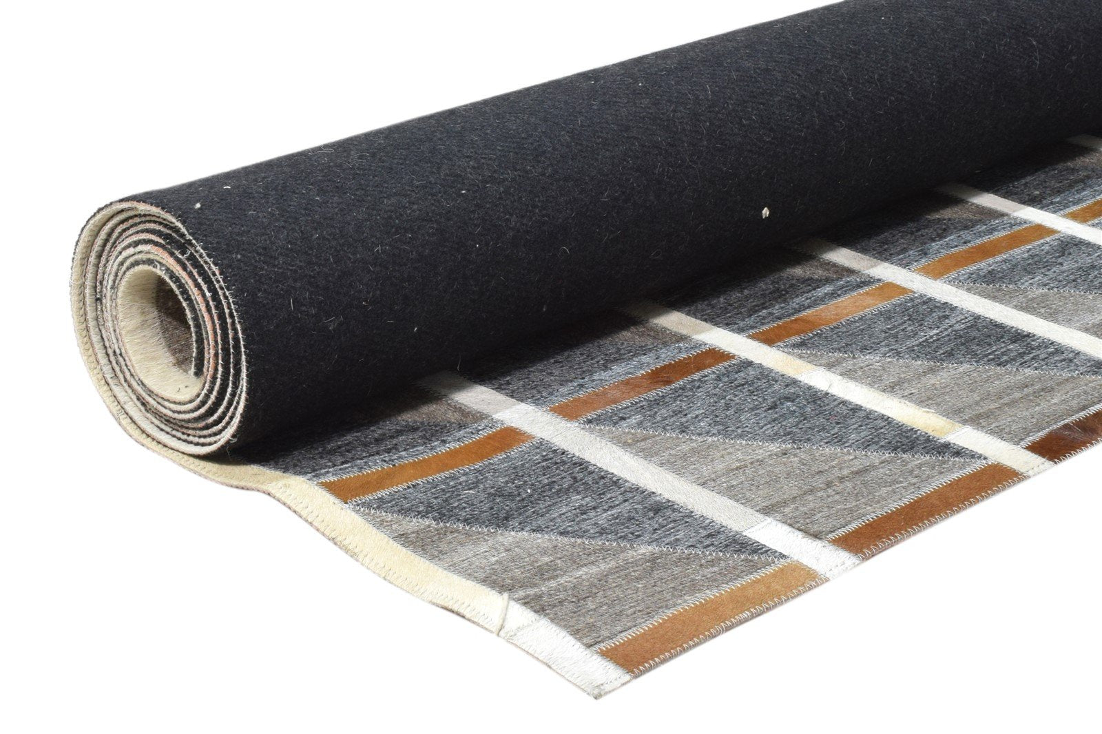 Charcoal Leather / Cotton Rug 8X10 Modern Hand Woven Scandinavian Plaids Large 7860681670805
