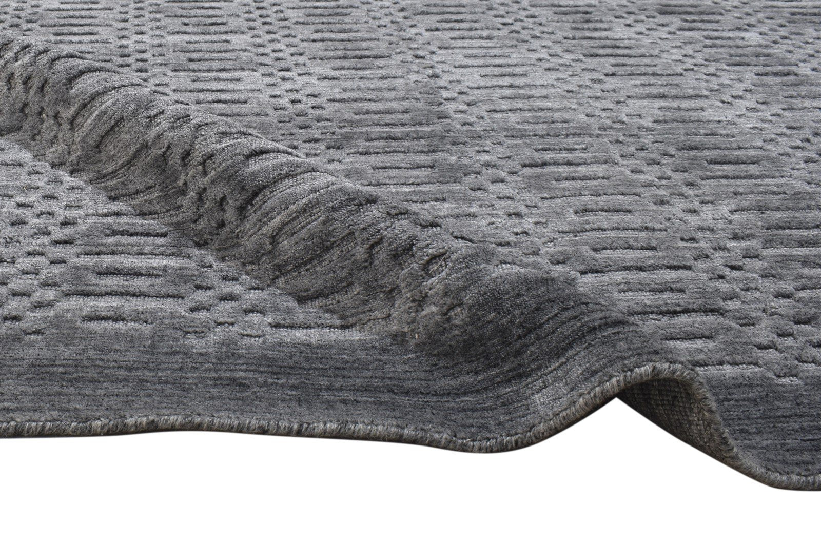 Charcoal Silk Rug 4X6 Modern Handloom Scandinavian Geometric Room Size Carpet 7864158683285