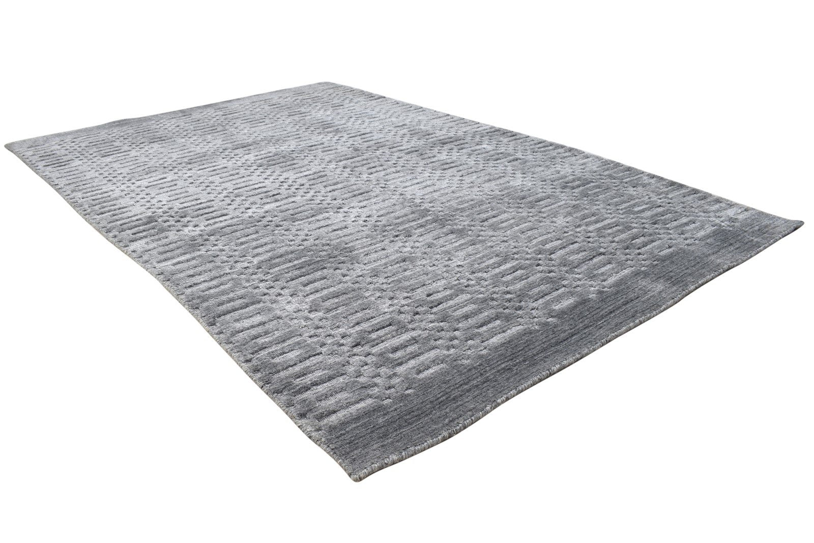 Charcoal Silk Rug 4X6 Modern Handloom Scandinavian Geometric Room Size Carpet 7864158683285