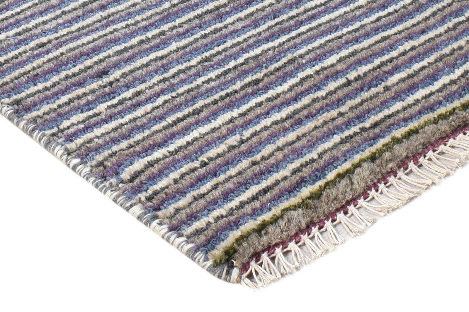 Charcoal Wool Rug 1' X 2' Modern Hand Knotted American Striped Small Carpet 7865185992853