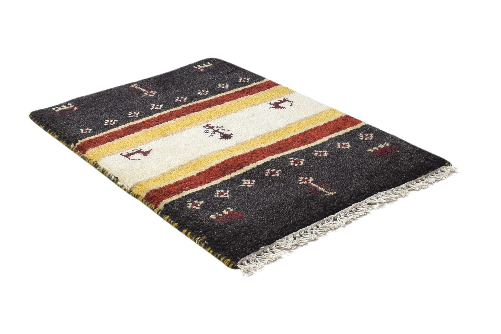 Charcoal Wool Rug 1' X 2' Persian Hand Knotted Gabbeh Southwestern Small Carpet 7864214519957