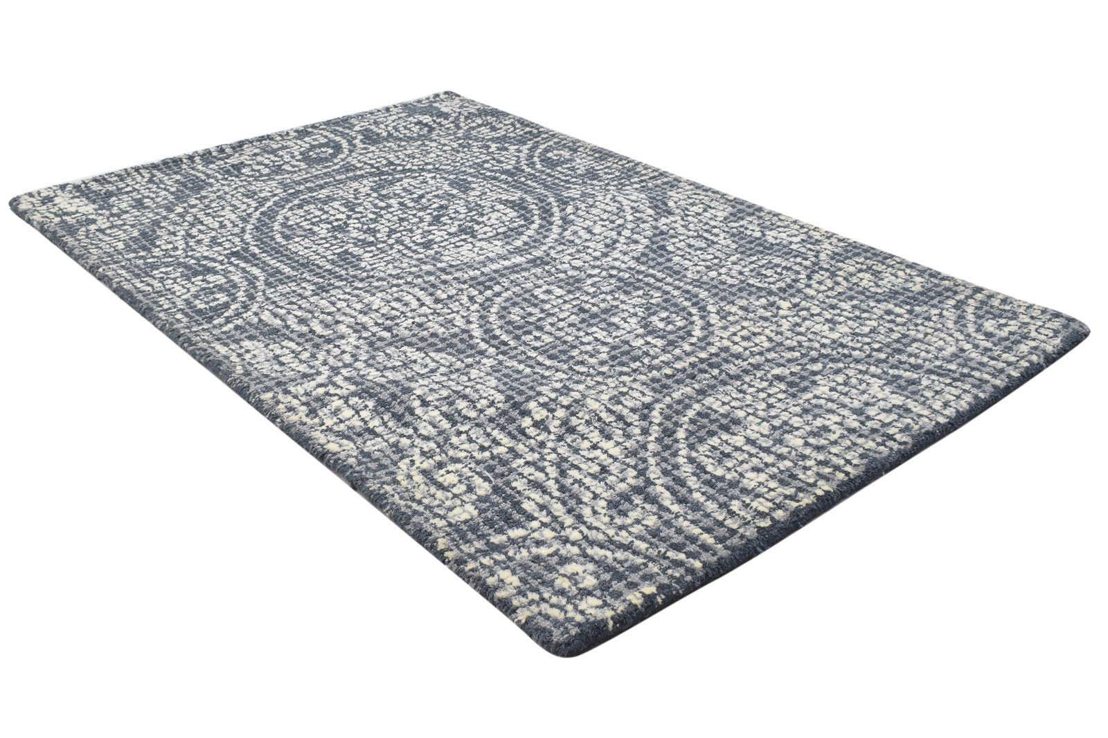 Charcoal Wool Rug 3' X 4' Modern Hand Tufted Moroccan Circles Small Carpet 7864171757717