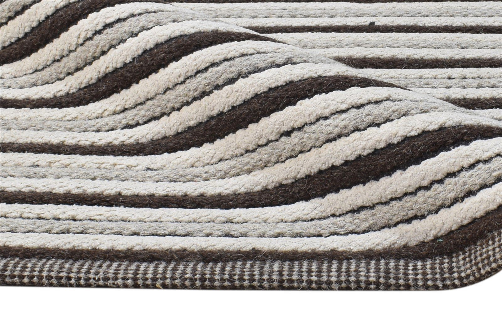 Charcoal Wool Rug 3' X 5' Modern Dhurrie Scandinavian Striped Room Size Carpet 7865003868309