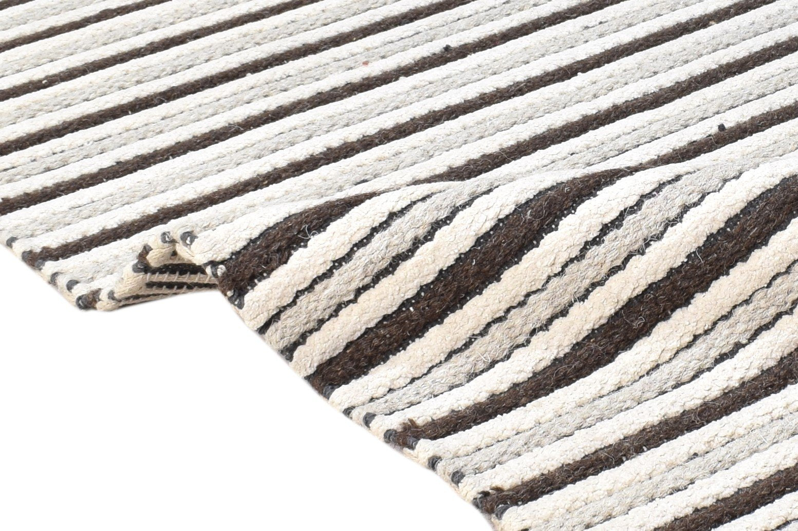 Charcoal Wool Rug 3' X 5' Modern Dhurrie Scandinavian Striped Room Size Carpet 7865003868309