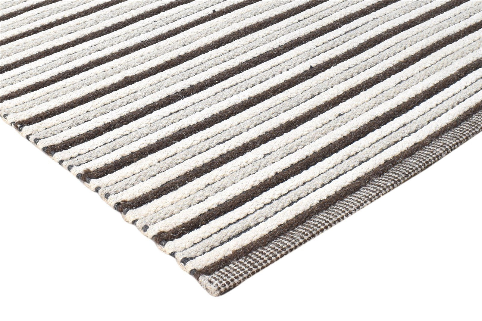 Charcoal Wool Rug 3' X 5' Modern Dhurrie Scandinavian Striped Room Size Carpet 7865003868309