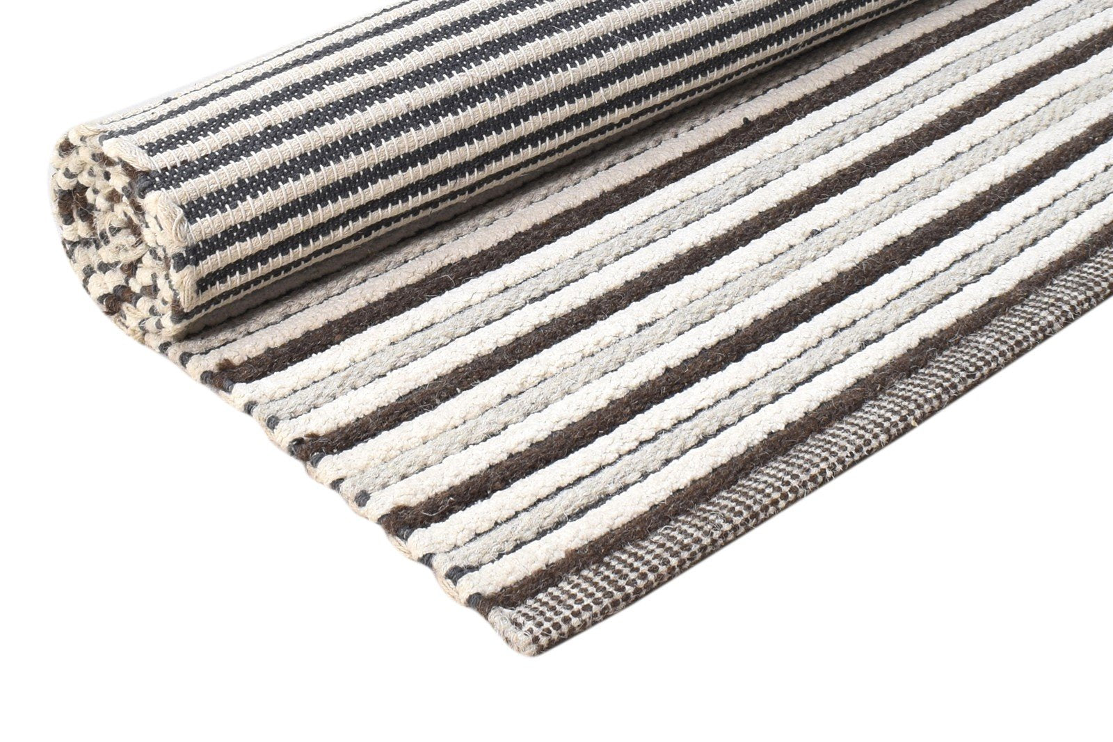 Charcoal Wool Rug 3' X 5' Modern Dhurrie Scandinavian Striped Room Size Carpet 7865003868309
