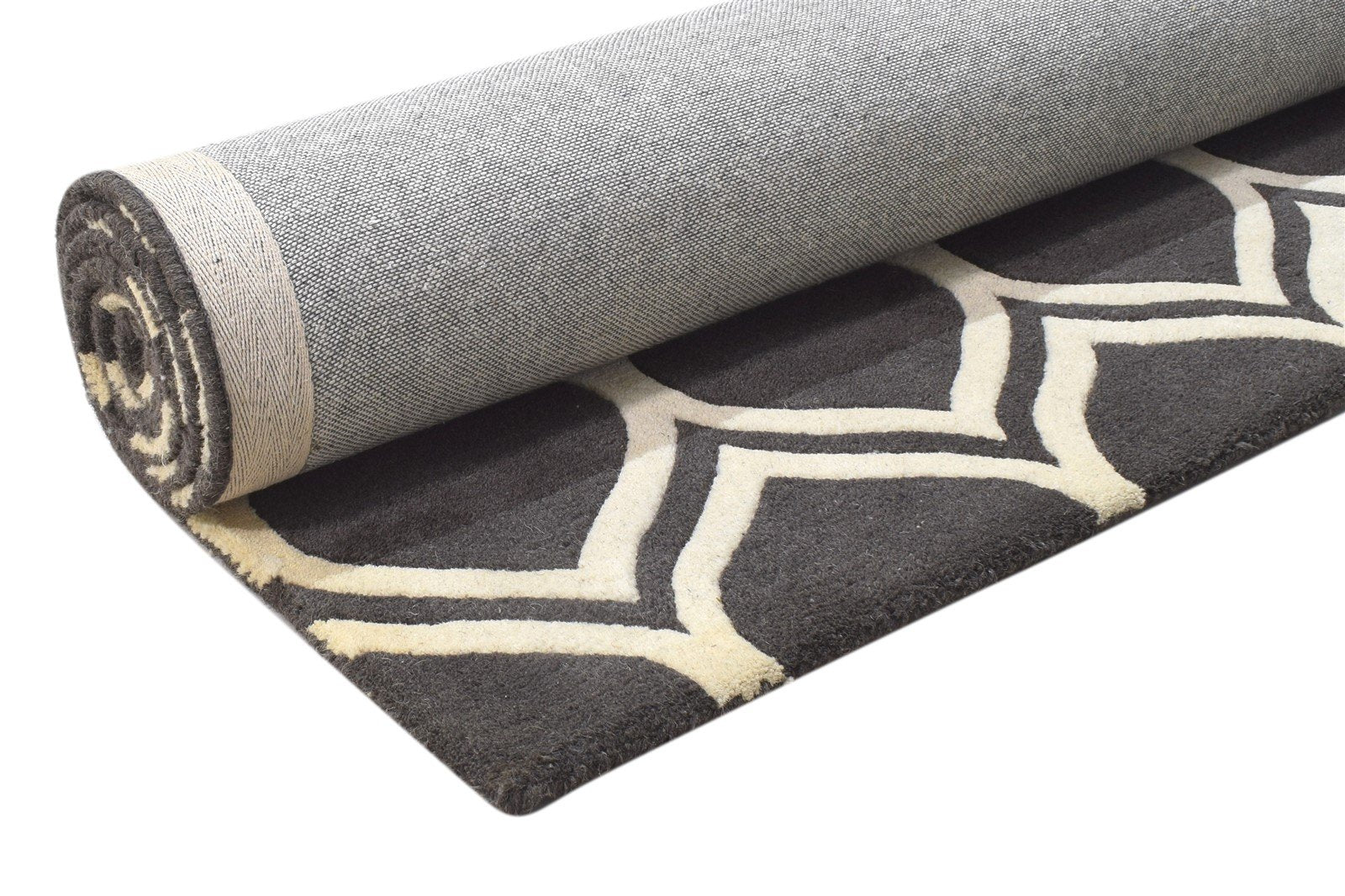 Charcoal Wool Rug 5' X 8' Modern Hand Tufted Moroccan Trellis Room Size Carpet 7864110350485