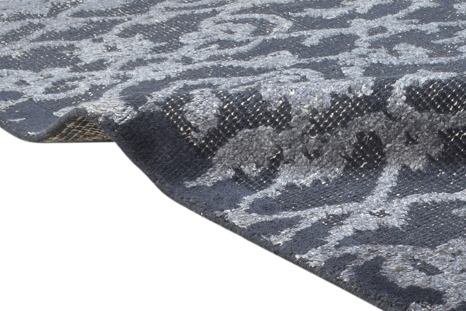Charcoal Wool Rug 5X8 Modern Hand Knotted Scandinavian Trellis Room Size Carpet 7864900518037