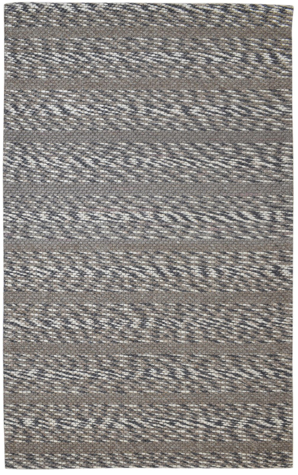 Charcoal Wool Rug 5X8 Modern Hand Woven Scandinavian Striped Room Size Carpet 7860678951061