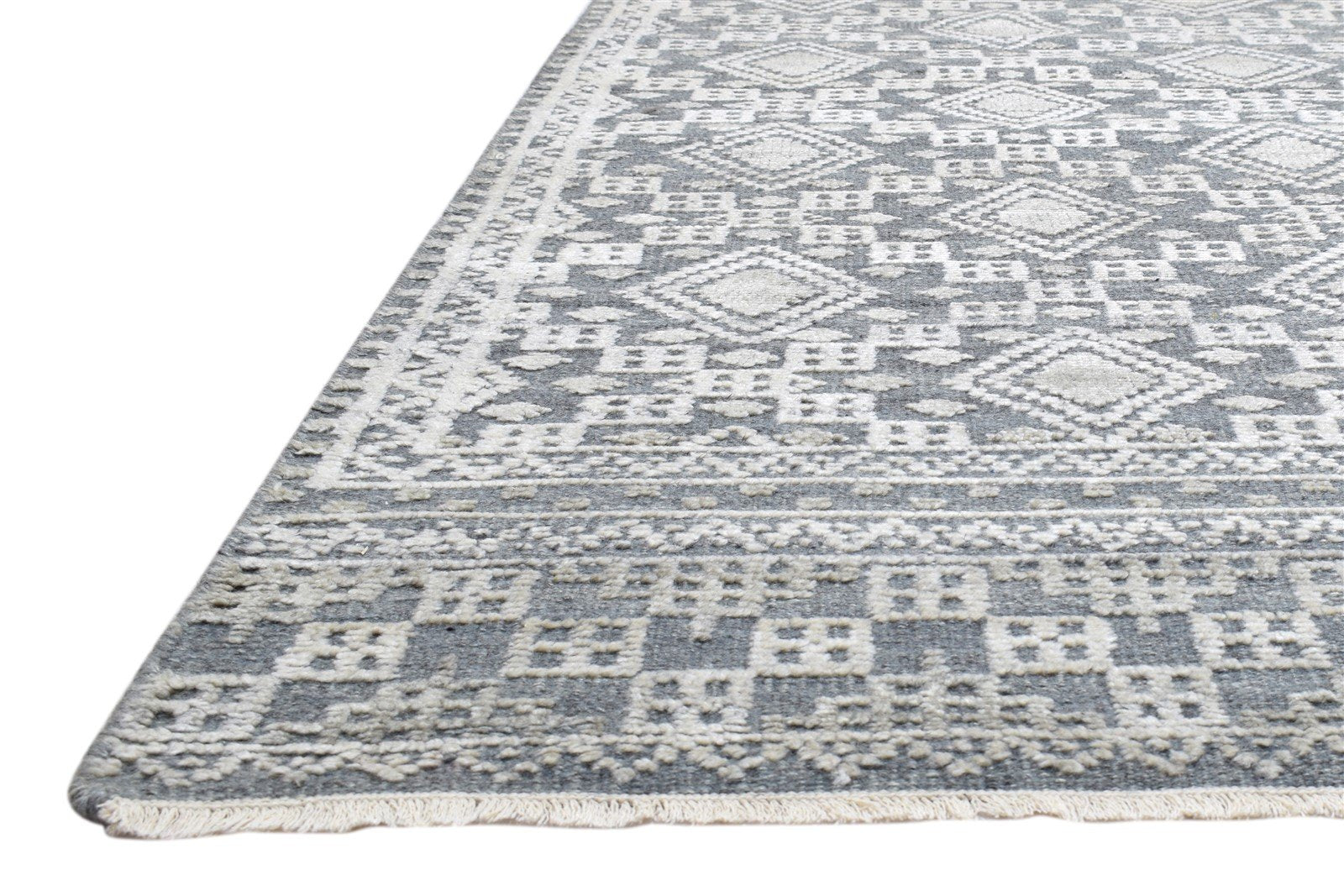 Charcoal Wool Silk Rug 6X9 Modern Hand Knotted Scandinavian Trellis Room Size 7864081809557