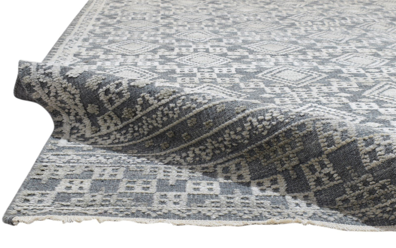 Charcoal Wool Silk Rug 6X9 Modern Hand Knotted Scandinavian Trellis Room Size 7864081809557
