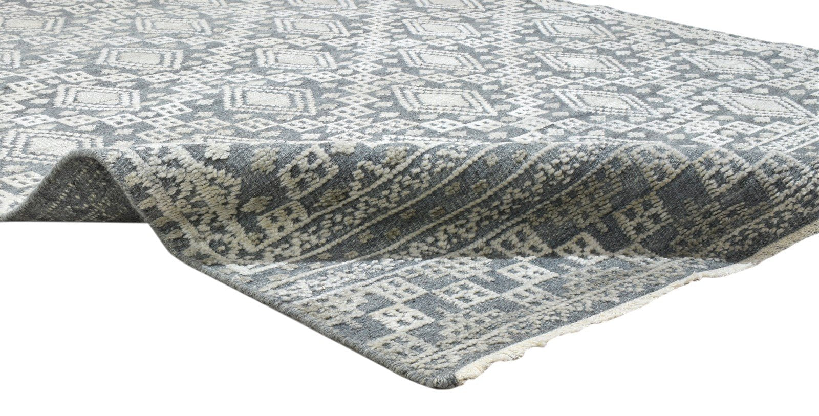 Charcoal Wool Silk Rug 6X9 Modern Hand Knotted Scandinavian Trellis Room Size 7864081809557
