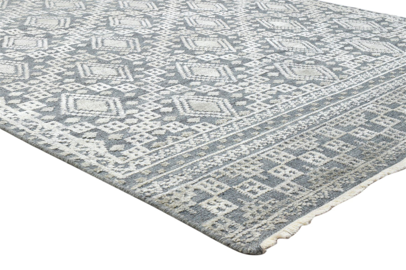 Charcoal Wool Silk Rug 6X9 Modern Hand Knotted Scandinavian Trellis Room Size 7864081809557