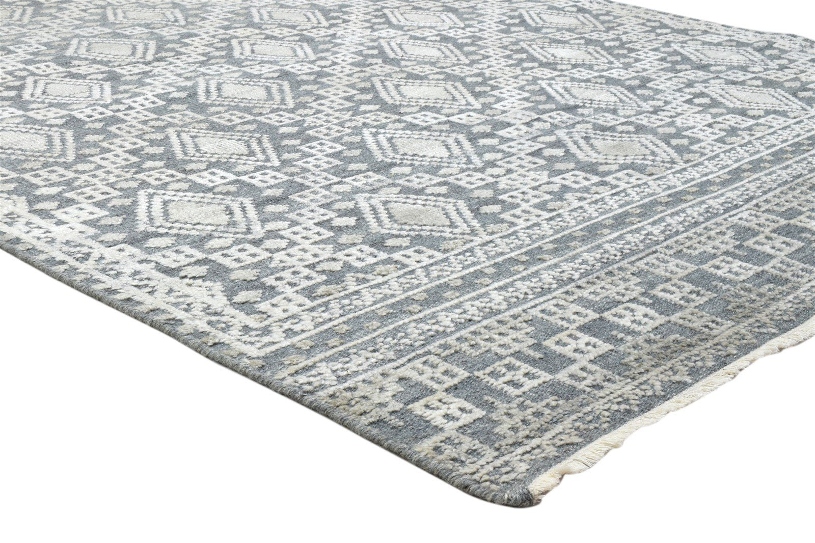 Charcoal Wool Silk Rug 6X9 Modern Hand Knotted Scandinavian Trellis Room Size 7864081809557