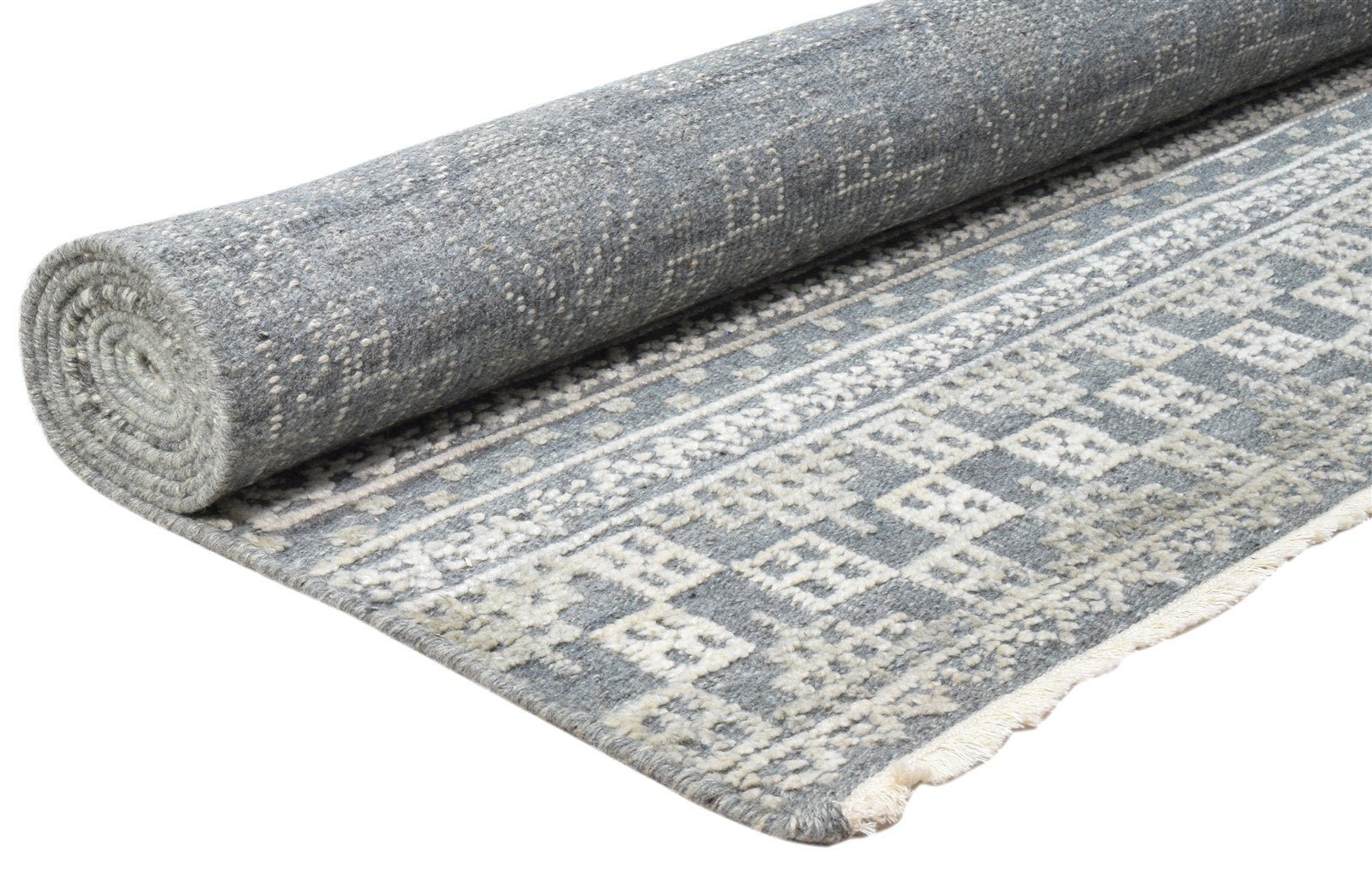 Charcoal Wool Silk Rug 6X9 Modern Hand Knotted Scandinavian Trellis Room Size 7864081809557