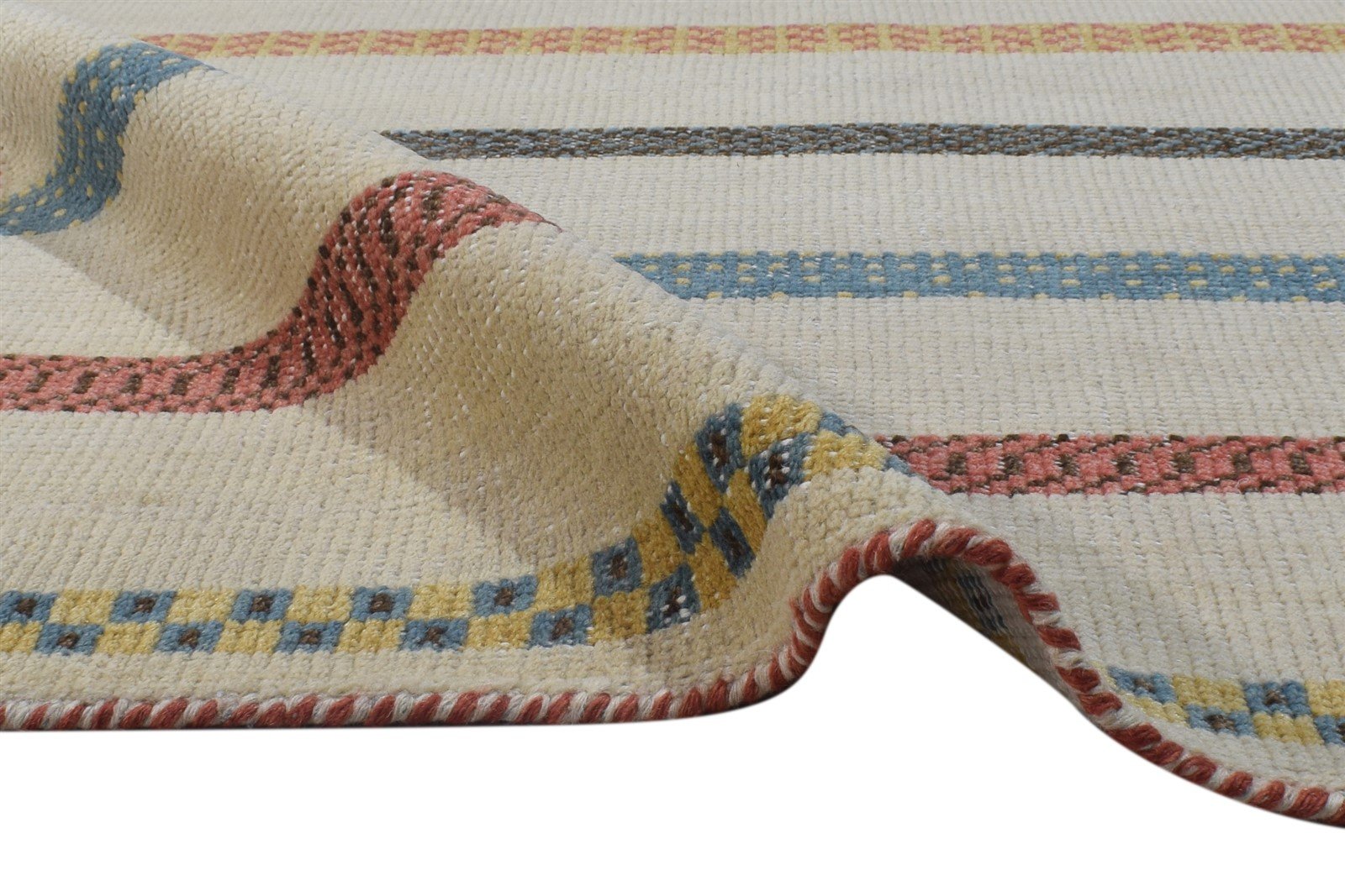 Cindelyn Beige Wool Rug 4' X 6' Persian Hand Knotted Gabbeh Striped   7864870600853