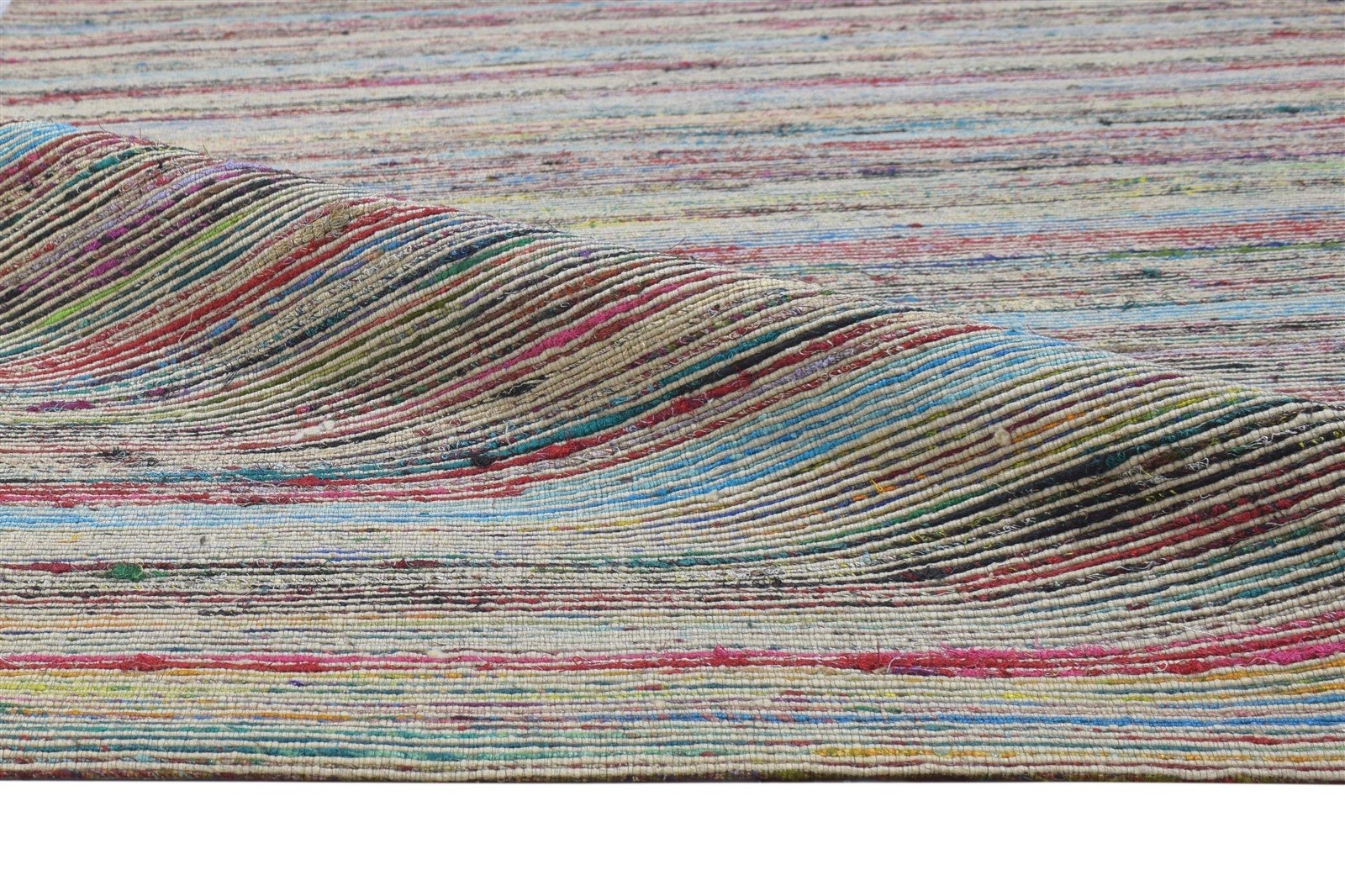 Color Wool / Silk Rug 5X7 Modern Jacquard Loom Bohemian Striped Room Size 7864179032213