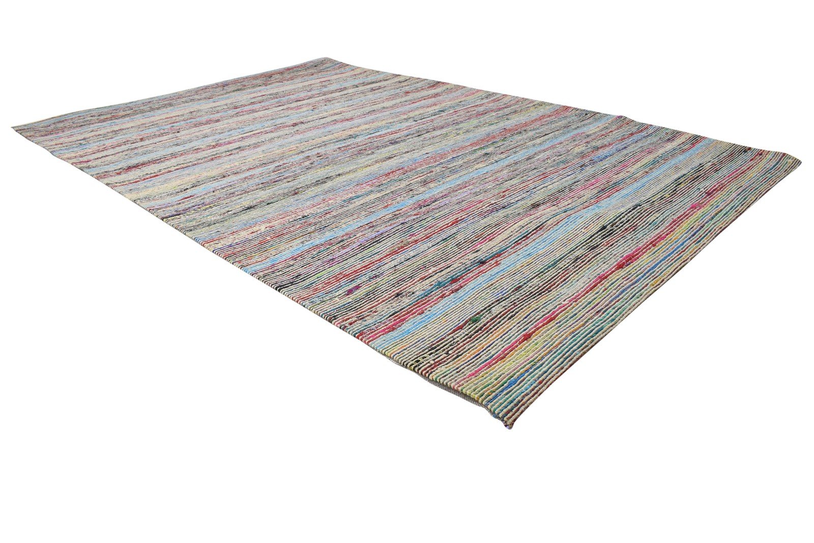 Color Wool / Silk Rug 5X7 Modern Jacquard Loom Bohemian Striped Room Size 7864179032213