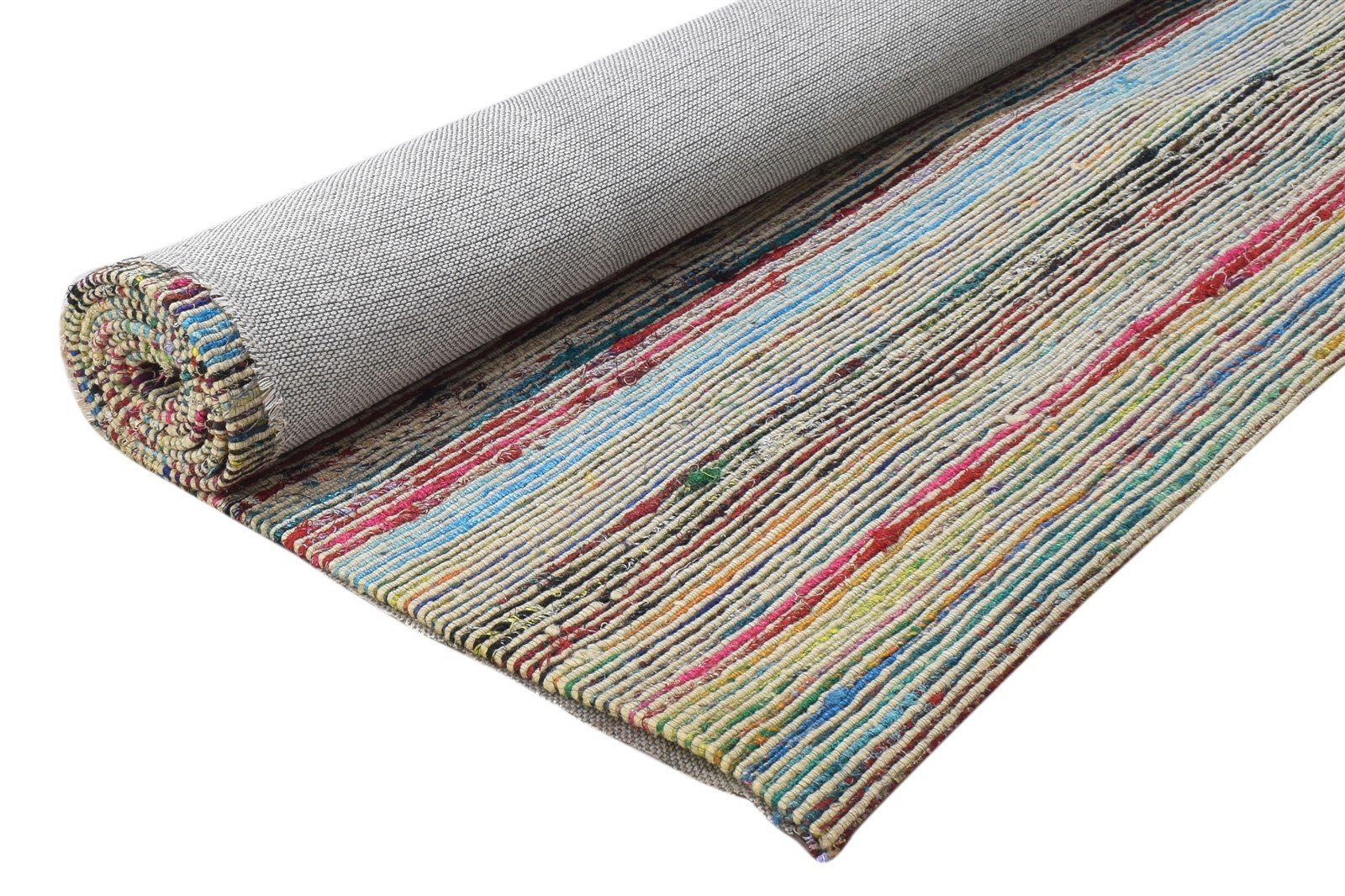Color Wool / Silk Rug 5X7 Modern Jacquard Loom Bohemian Striped Room Size 7864179032213