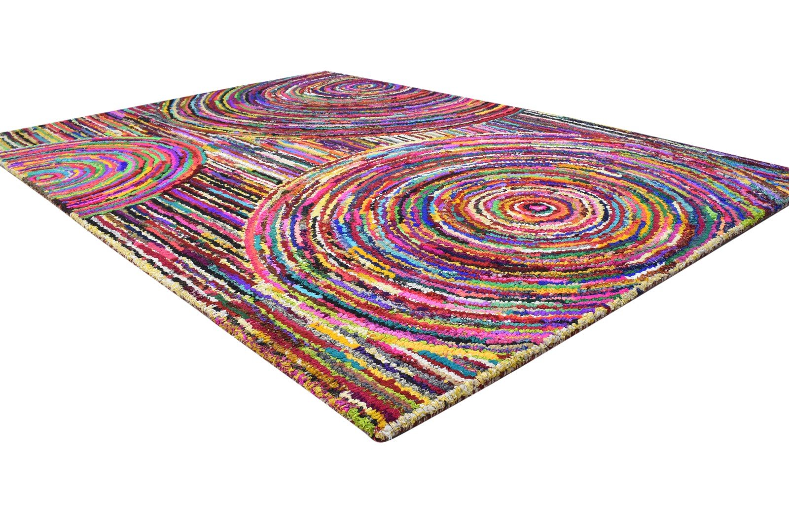 Cotton Polyester Multi Color Rug 5X7 Modern Hand Woven Bohemian Circles Rug 7864335958165