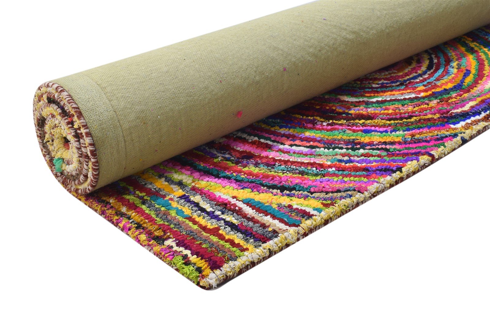 Cotton Polyester Multi Color Rug 5X7 Modern Hand Woven Bohemian Circles Rug 7864335958165