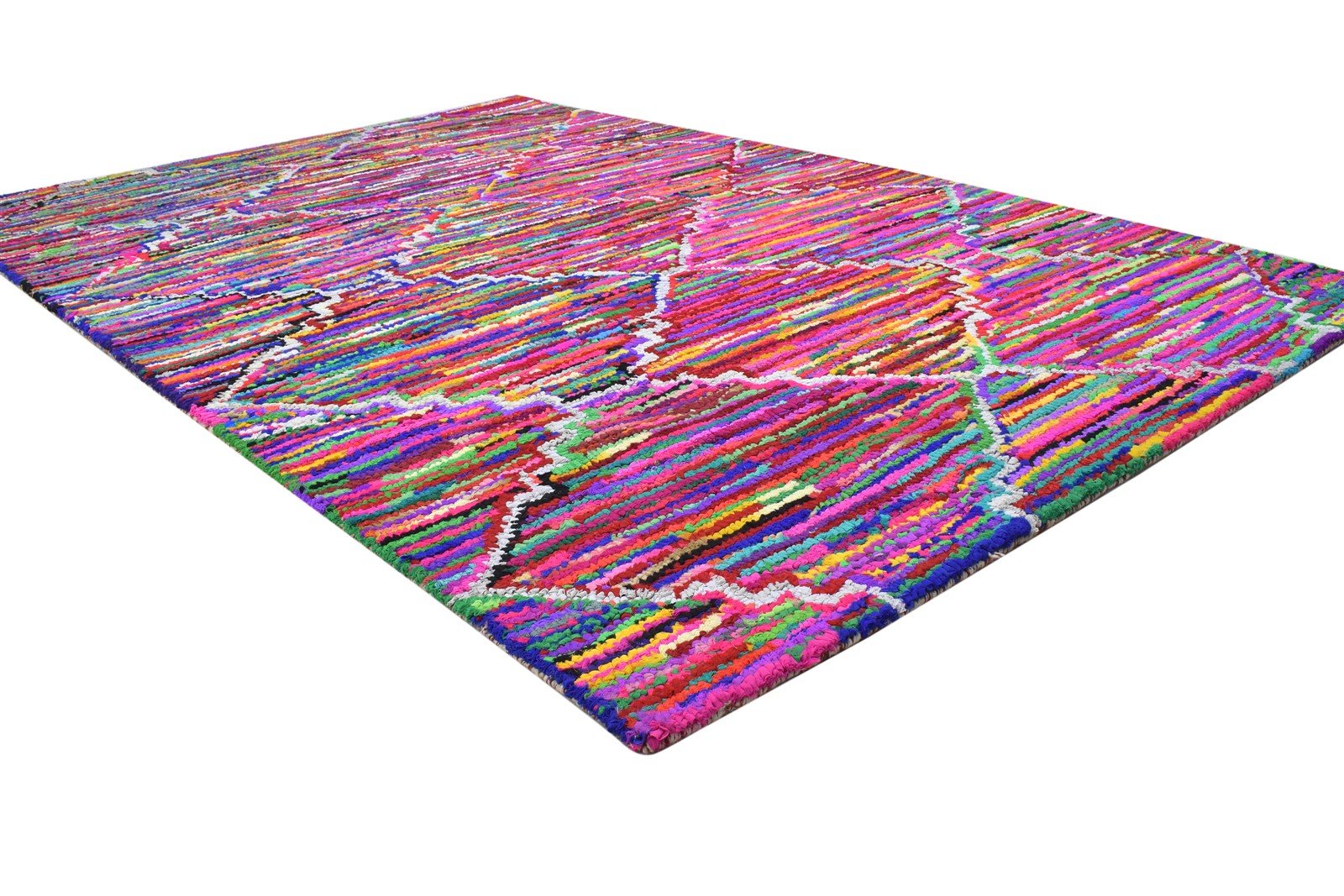 Jennica Cotton Polyester Multi Color Rug 5X7 Modern Hand Woven Bohemian Diamond Rug 7864337105045