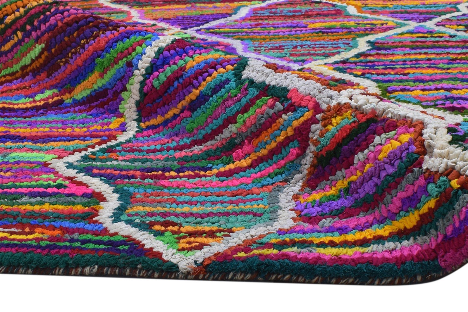 Elissa Cotton Polyester Multi Color Rug 5X8 Modern Hand Woven Bohemian Diamond Rug 7864337694869