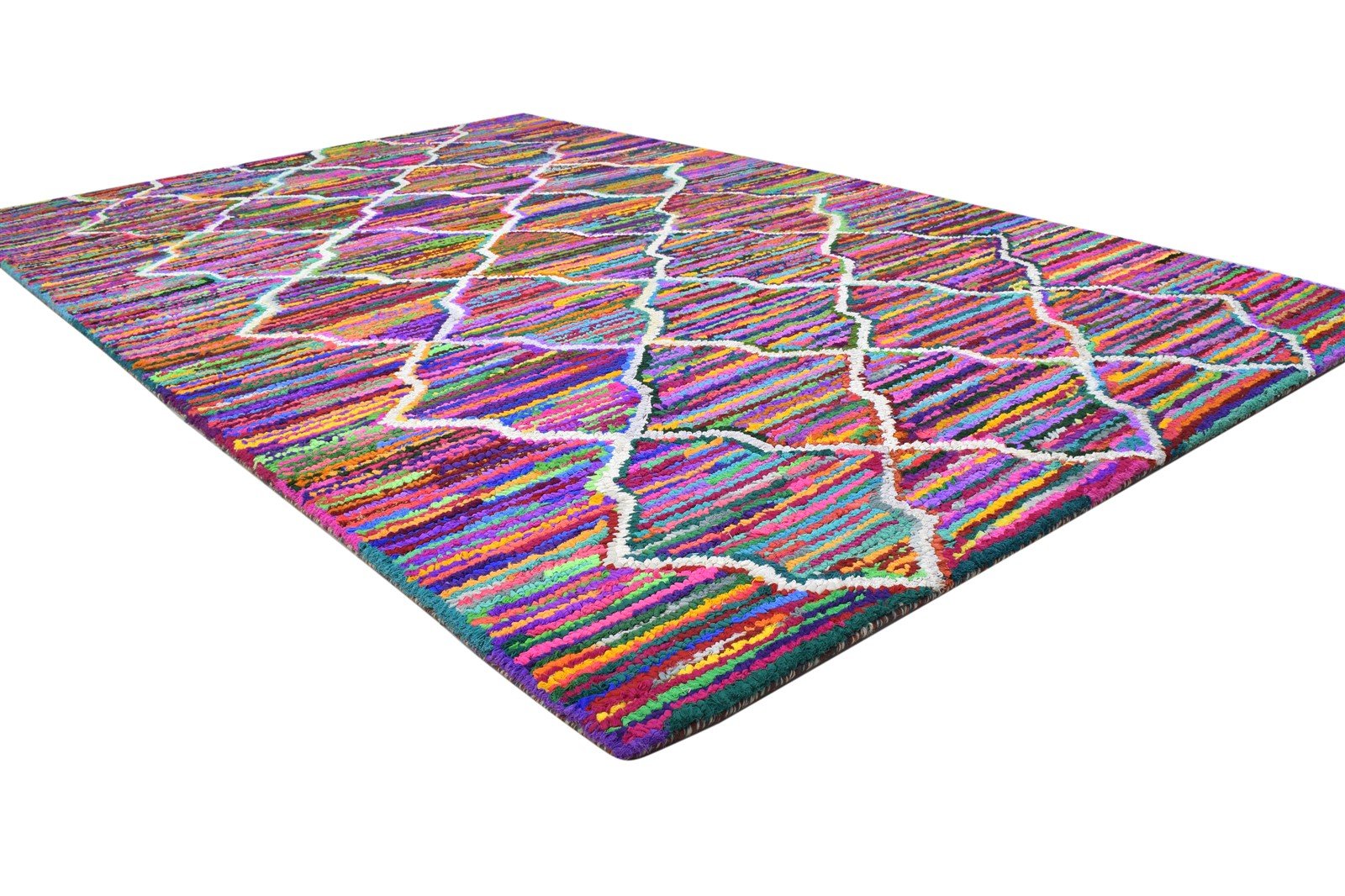 Elissa Cotton Polyester Multi Color Rug 5X8 Modern Hand Woven Bohemian Diamond Rug 7864337694869