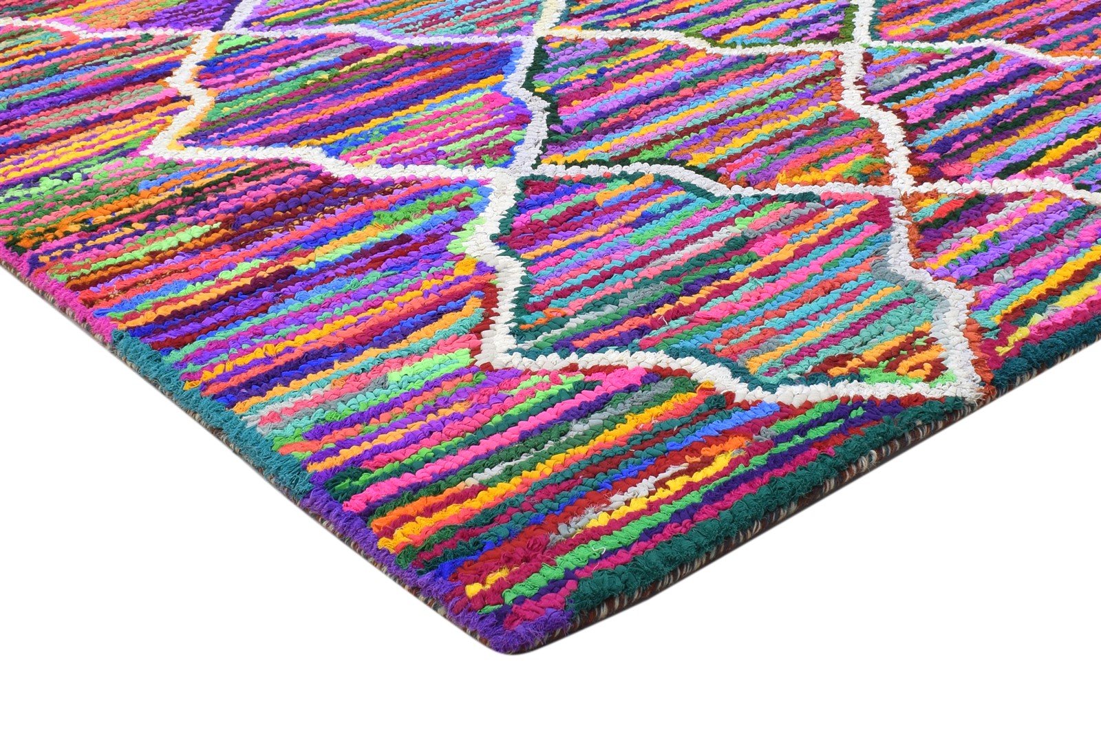 Elissa Cotton Polyester Multi Color Rug 5X8 Modern Hand Woven Bohemian Diamond Rug 7864337694869