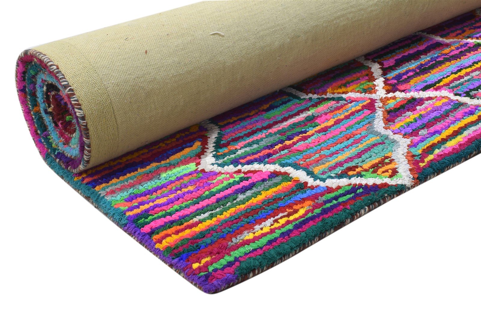 Elissa Cotton Polyester Multi Color Rug 5X8 Modern Hand Woven Bohemian Diamond Rug 7864337694869